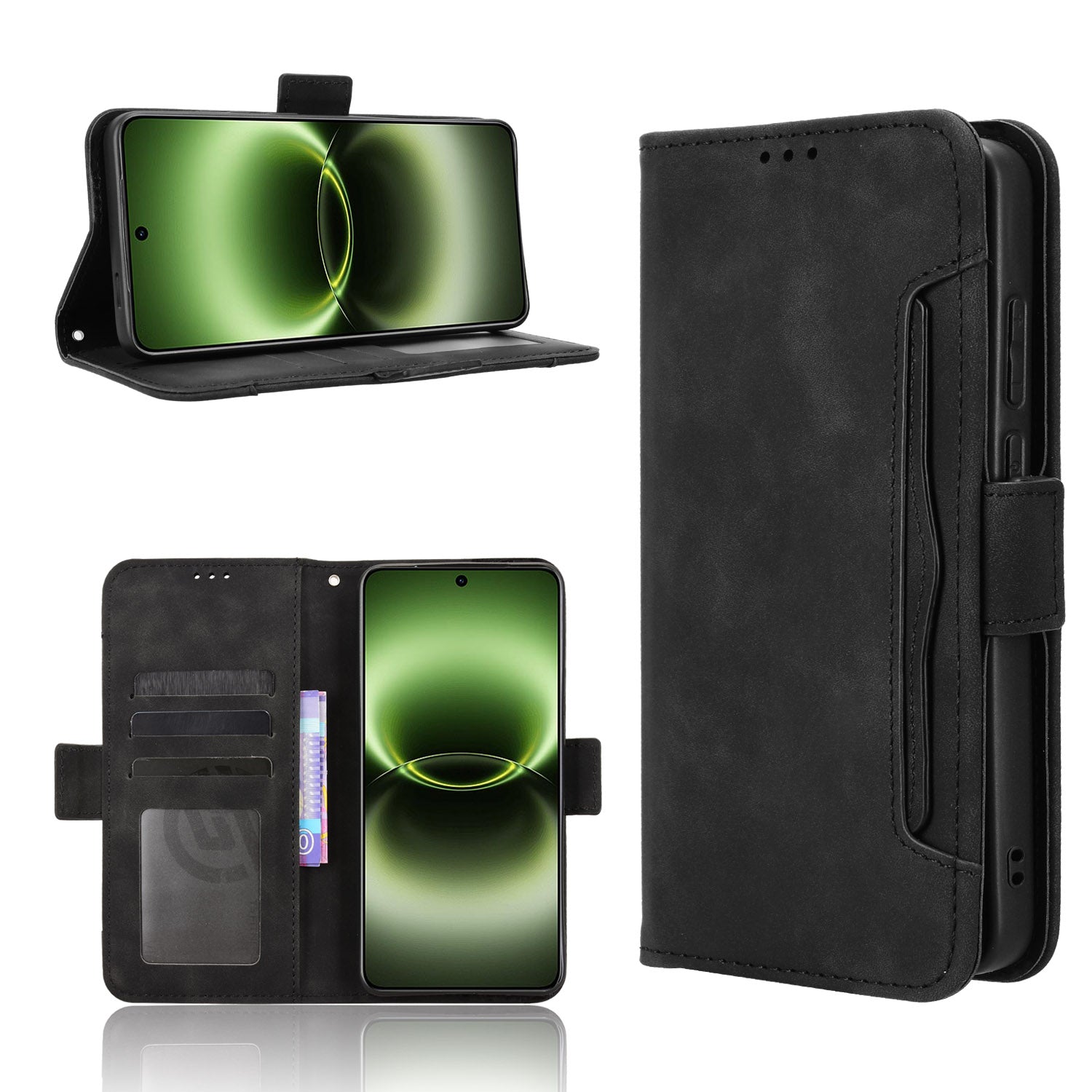 For vivo X300 Ultra 5G Leather Case Phone Wallet Cover with Multiple Card Slots - Black
