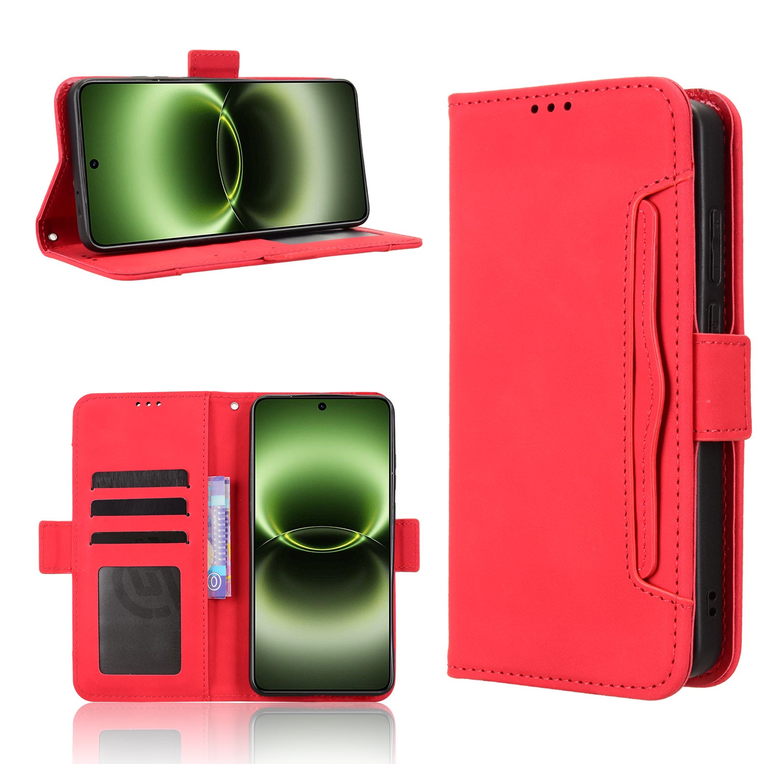 For vivo X300 Ultra 5G Leather Case Phone Wallet Cover with Multiple Card Slots - Red