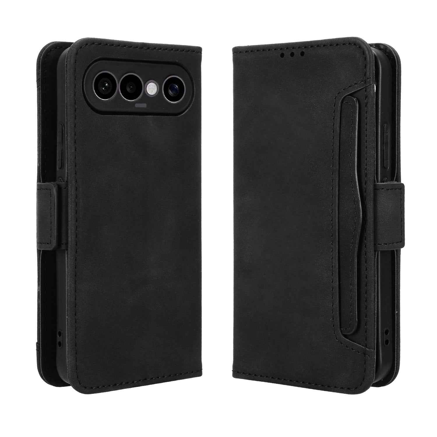 For vivo S50 Pro mini 5G / vivo X300 FE 5G Leather Case Phone Wallet Cover with Multiple Card Slots - Black