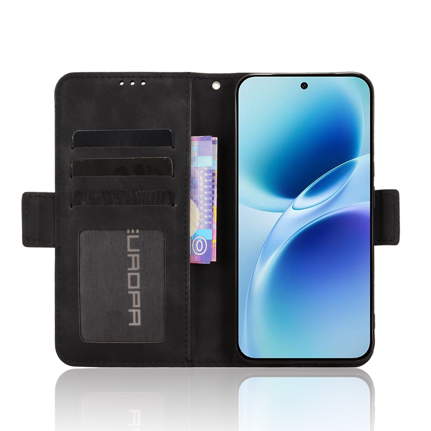 For vivo S50 Pro mini 5G / vivo X300 FE 5G Leather Case Phone Wallet Cover with Multiple Card Slots - Black