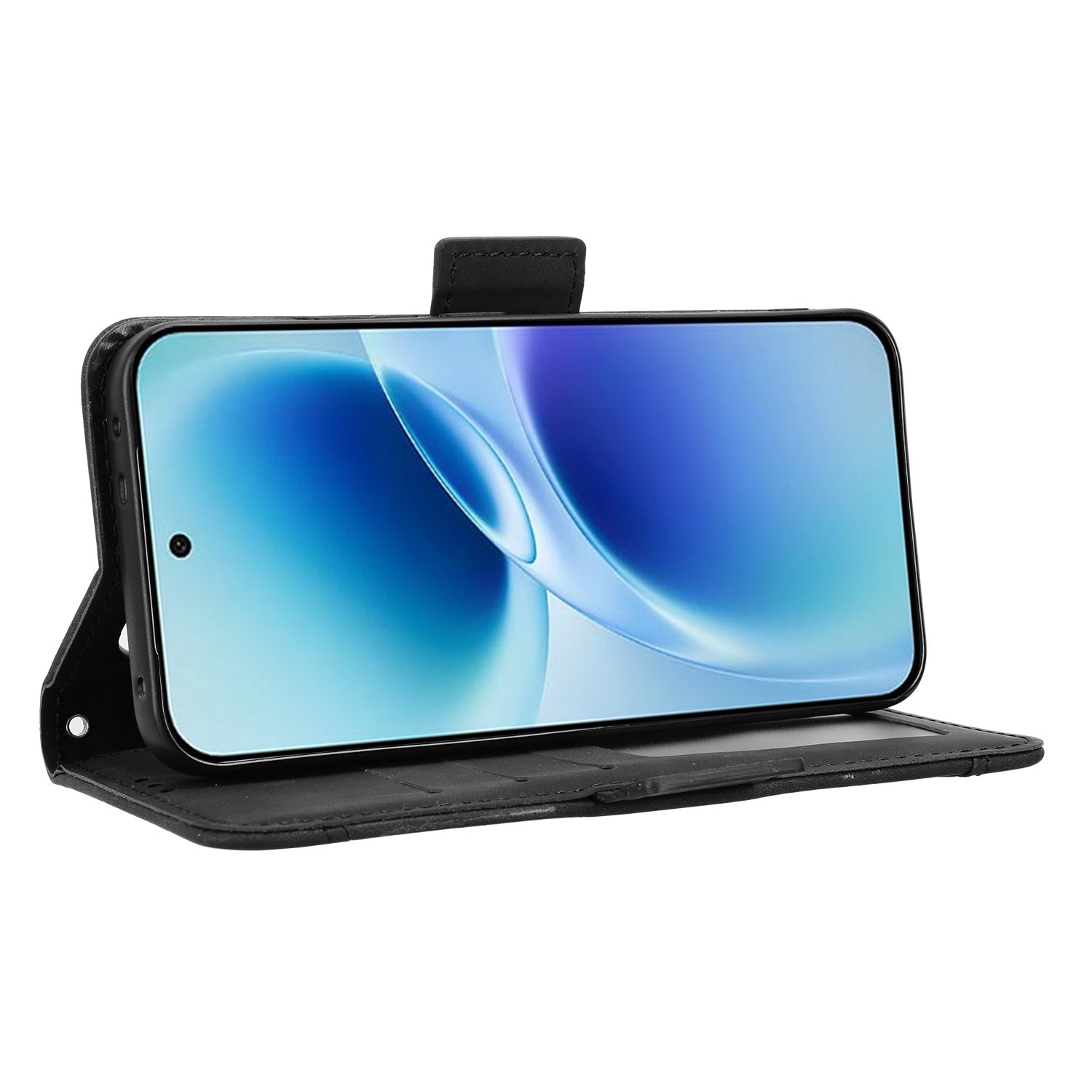 For vivo S50 Pro mini 5G / vivo X300 FE 5G Leather Case Phone Wallet Cover with Multiple Card Slots - Black
