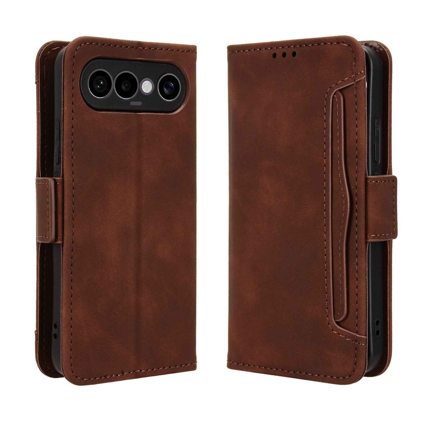 For vivo S50 Pro mini 5G / vivo X300 FE 5G Leather Case Phone Wallet Cover with Multiple Card Slots - Brown