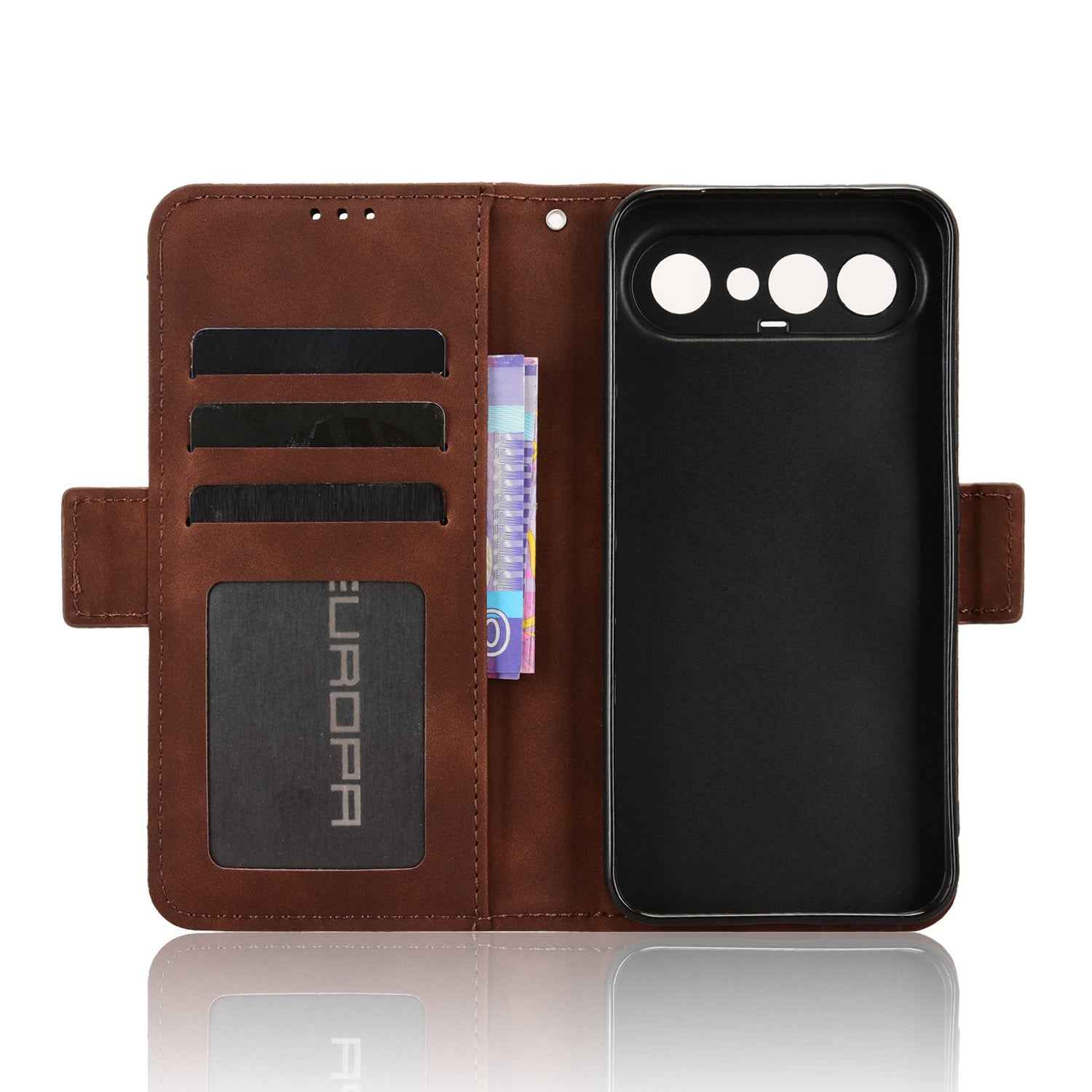 For vivo S50 Pro mini 5G / vivo X300 FE 5G Leather Case Phone Wallet Cover with Multiple Card Slots - Brown