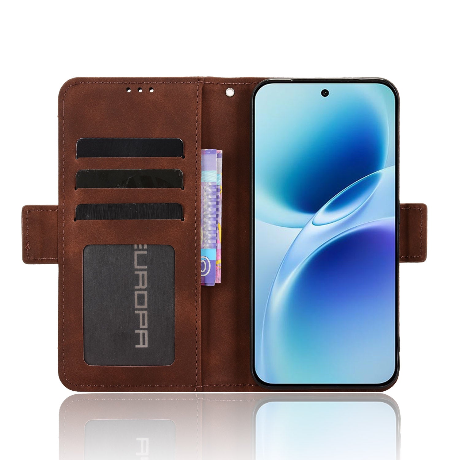 For vivo S50 Pro mini 5G / vivo X300 FE 5G Leather Case Phone Wallet Cover with Multiple Card Slots - Brown
