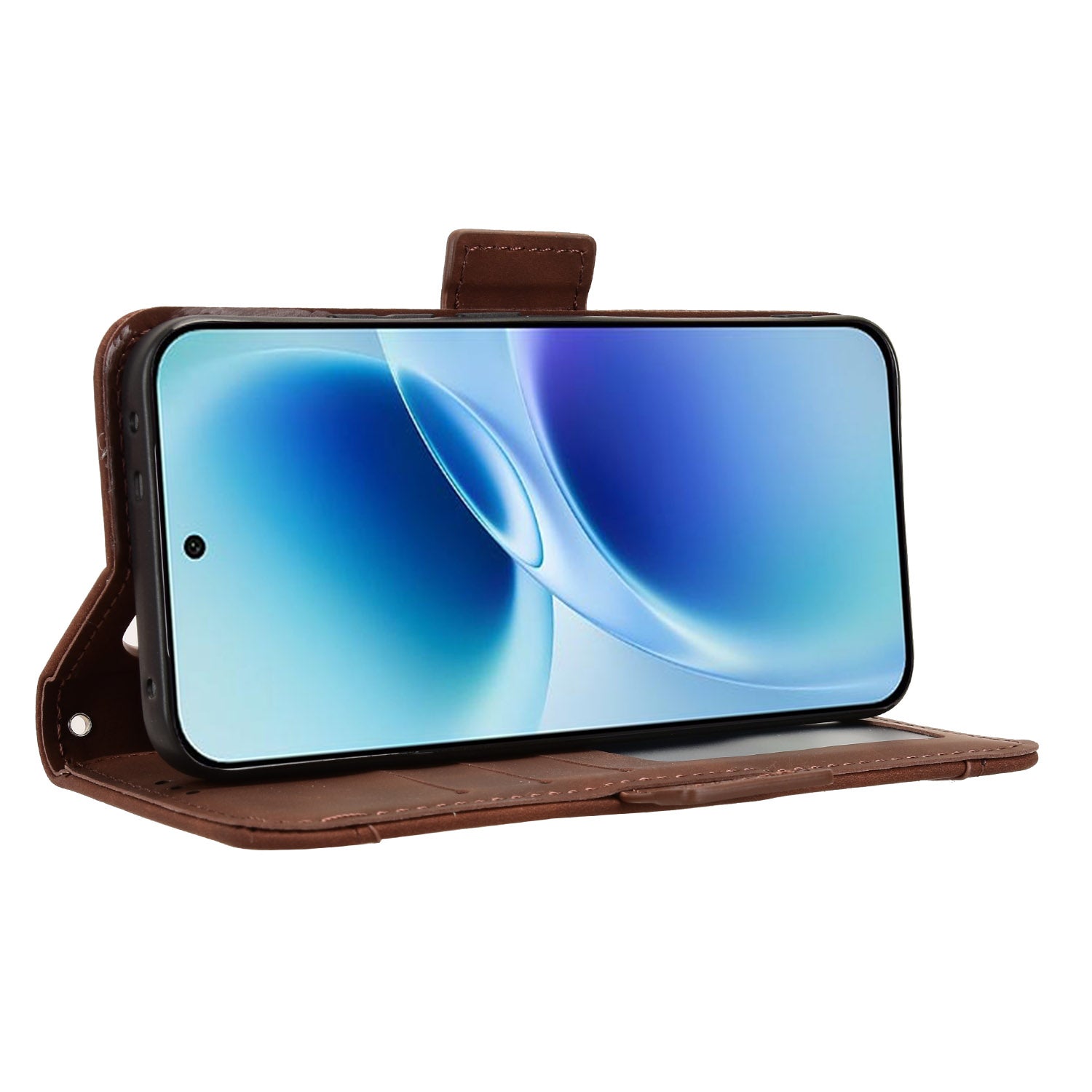 For vivo S50 Pro mini 5G / vivo X300 FE 5G Leather Case Phone Wallet Cover with Multiple Card Slots - Brown