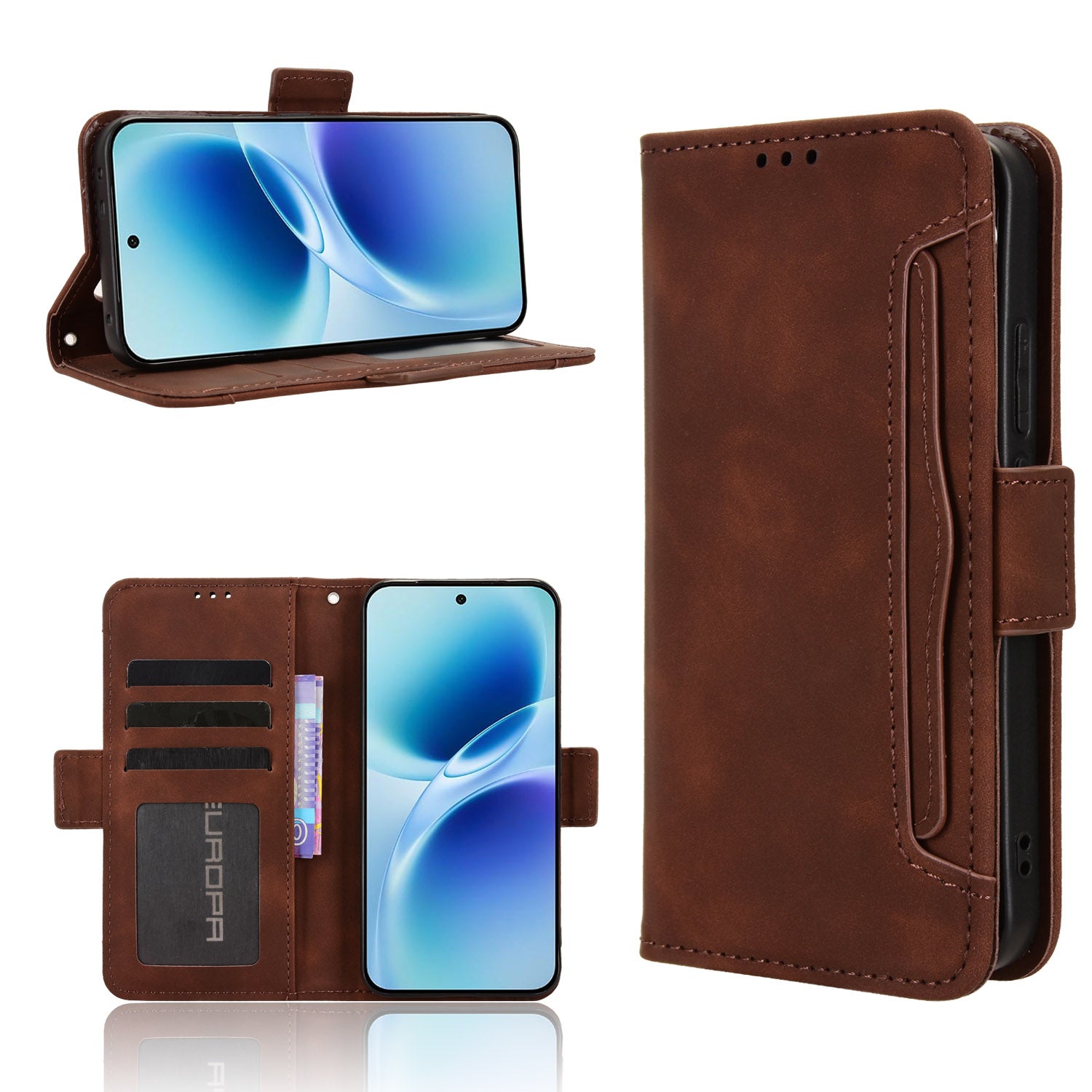 For vivo S50 Pro mini 5G / vivo X300 FE 5G Leather Case Phone Wallet Cover with Multiple Card Slots - Brown