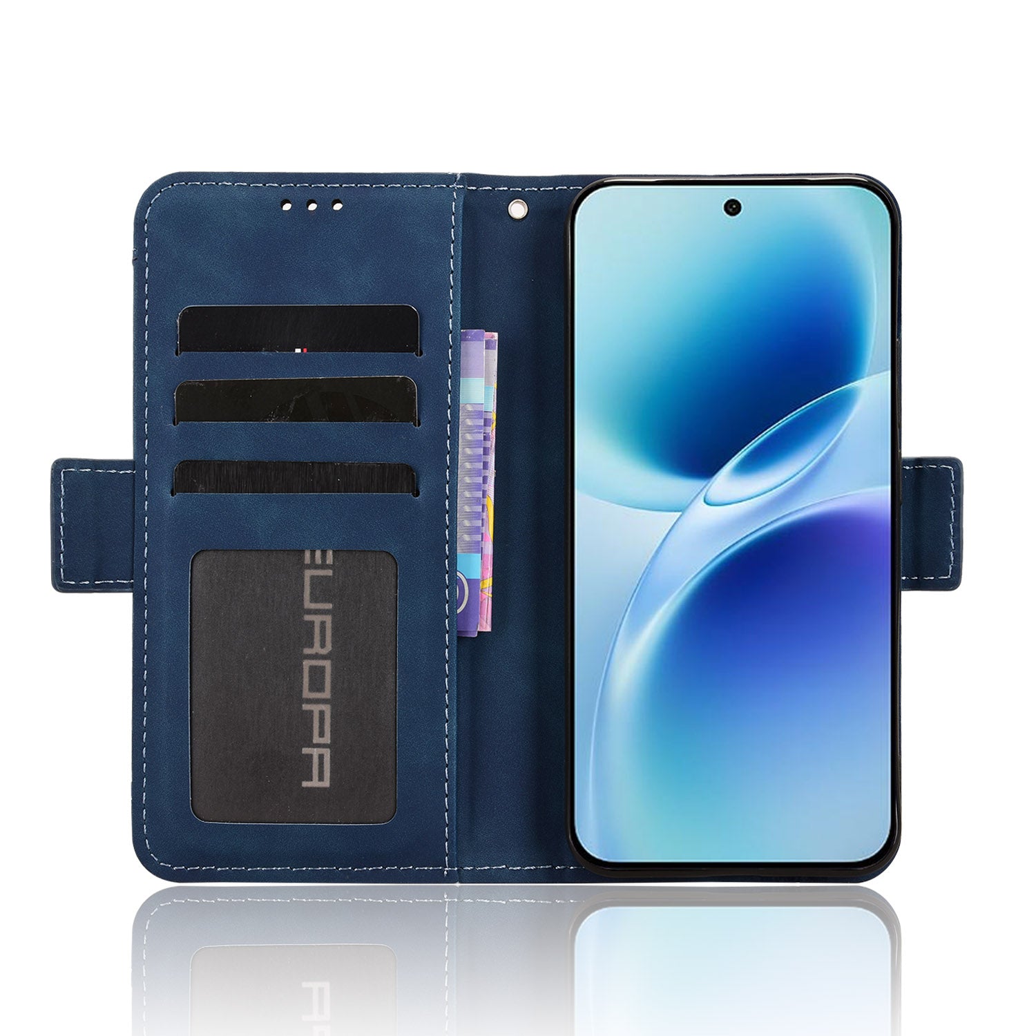 For vivo S50 Pro mini 5G / vivo X300 FE 5G Leather Case Phone Wallet Cover with Multiple Card Slots - Blue