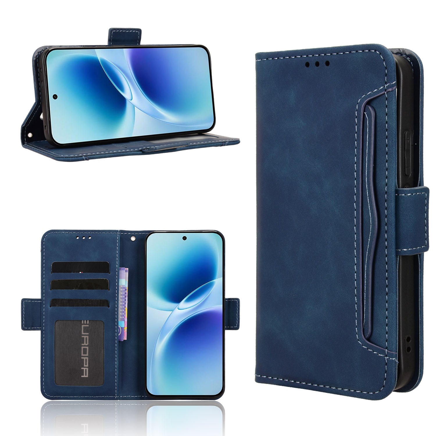 For vivo S50 Pro mini 5G / vivo X300 FE 5G Leather Case Phone Wallet Cover with Multiple Card Slots - Blue