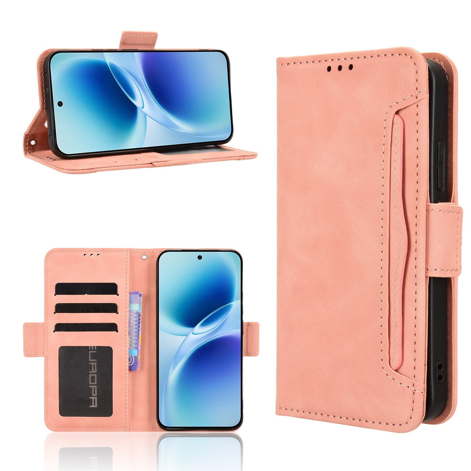 For vivo S50 Pro mini 5G / vivo X300 FE 5G Leather Case Phone Wallet Cover with Multiple Card Slots - Pink