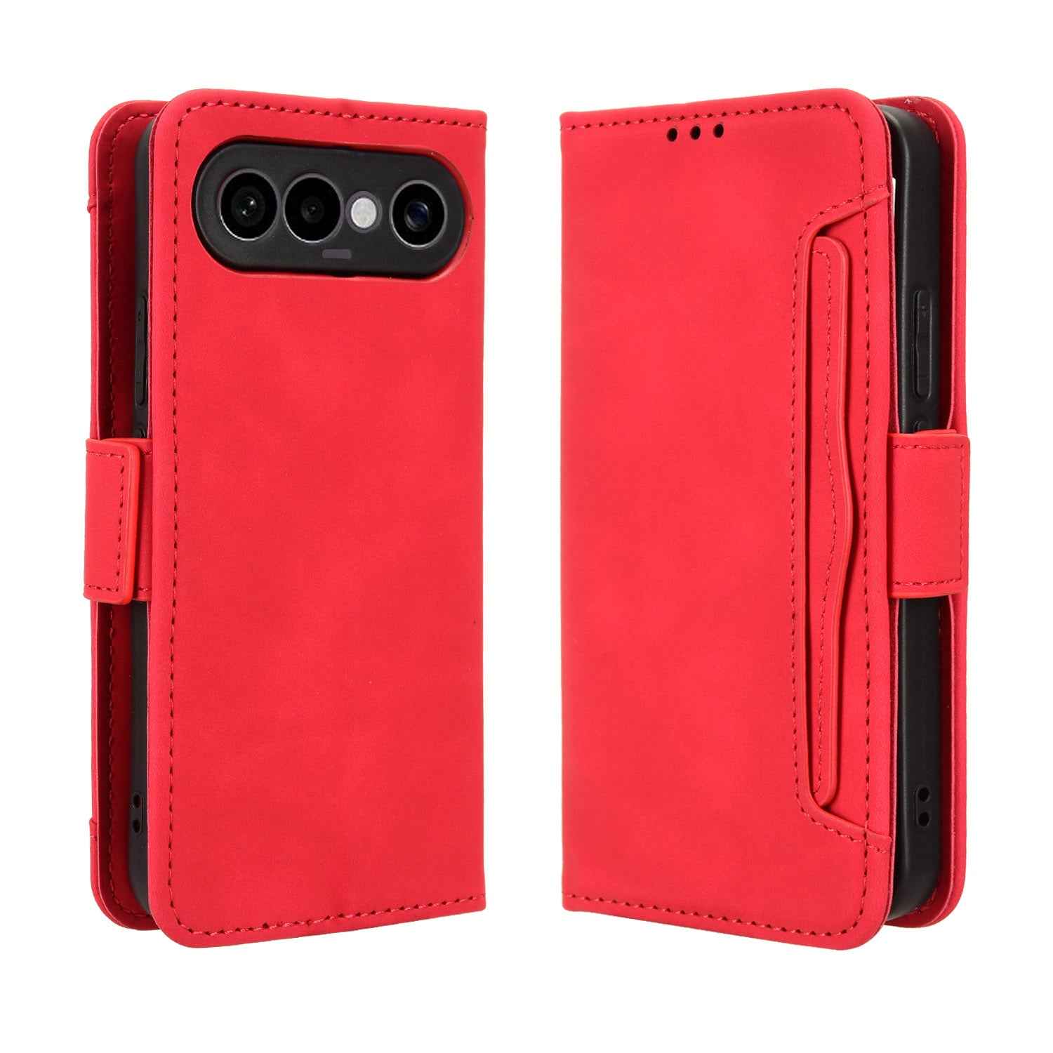 For vivo S50 Pro mini 5G / vivo X300 FE 5G Leather Case Phone Wallet Cover with Multiple Card Slots - Red