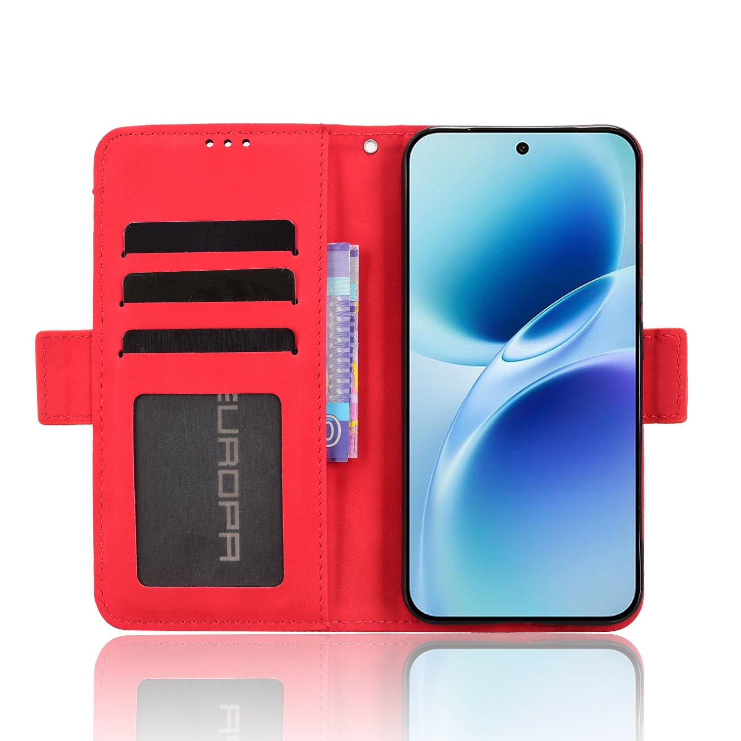 For vivo S50 Pro mini 5G / vivo X300 FE 5G Leather Case Phone Wallet Cover with Multiple Card Slots - Red