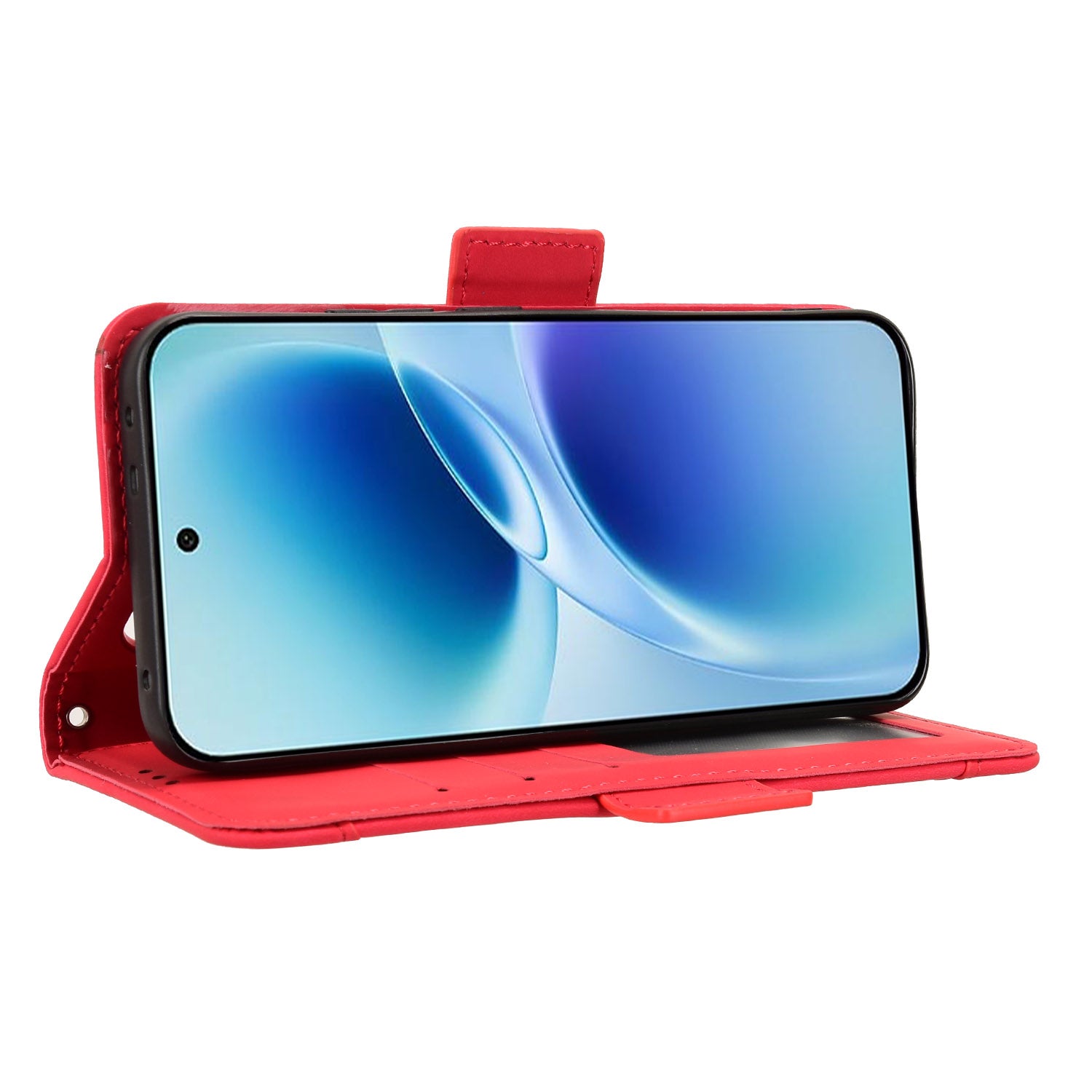 For vivo S50 Pro mini 5G / vivo X300 FE 5G Leather Case Phone Wallet Cover with Multiple Card Slots - Red