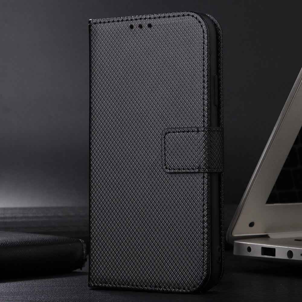For vivo X300 Ultra 5G Leather Wallet Case with Strap Diamond Texture Phone Cover - Black