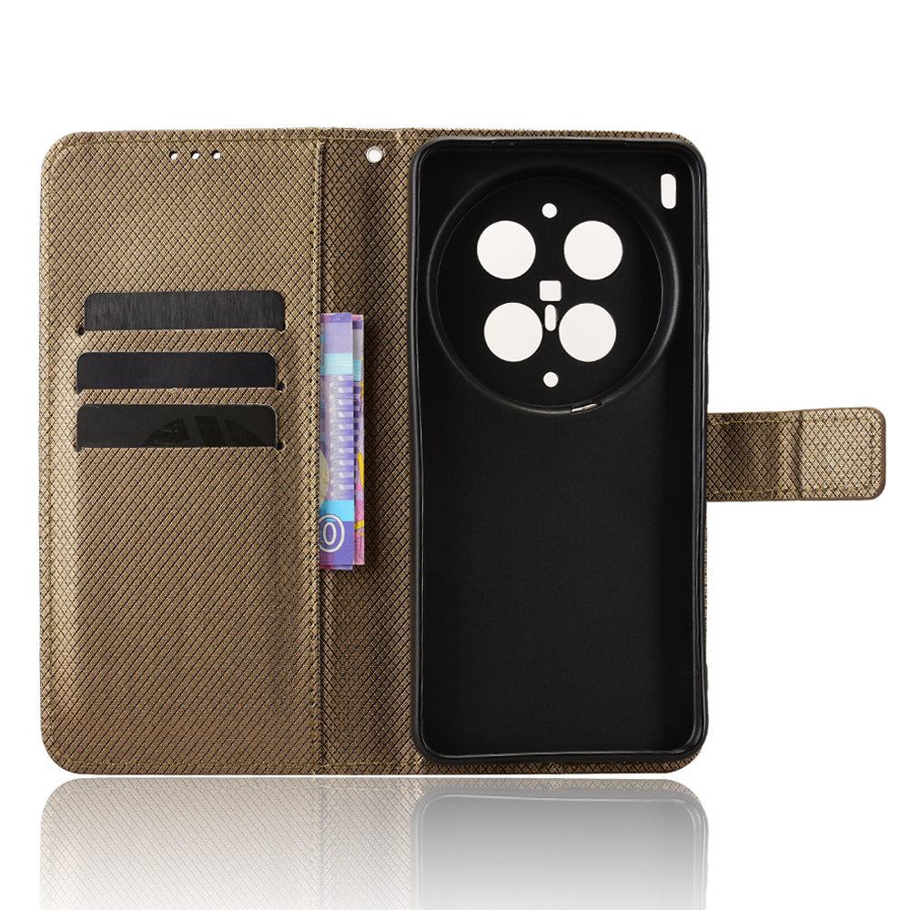 For vivo X300 Ultra 5G Leather Wallet Case with Strap Diamond Texture Phone Cover - Brown