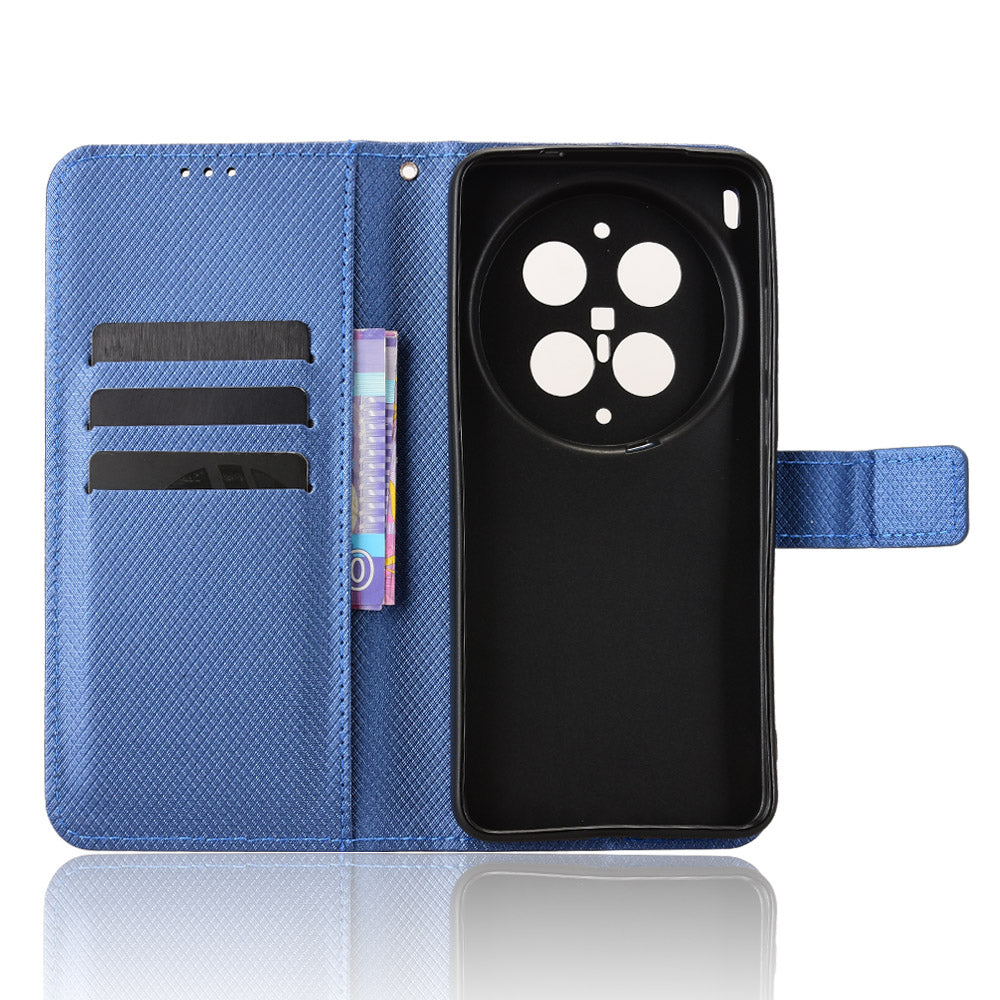 For vivo X300 Ultra 5G Leather Wallet Case with Strap Diamond Texture Phone Cover - Blue