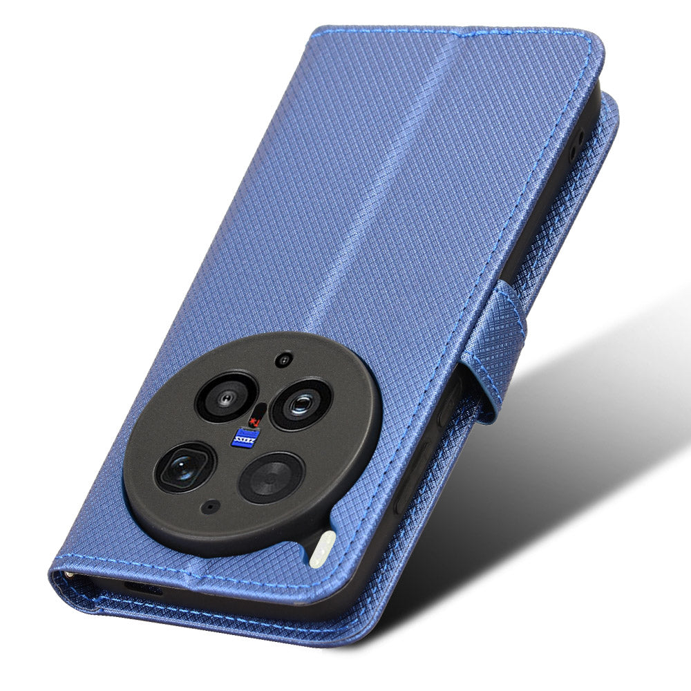 For vivo X300 Ultra 5G Leather Wallet Case with Strap Diamond Texture Phone Cover - Blue