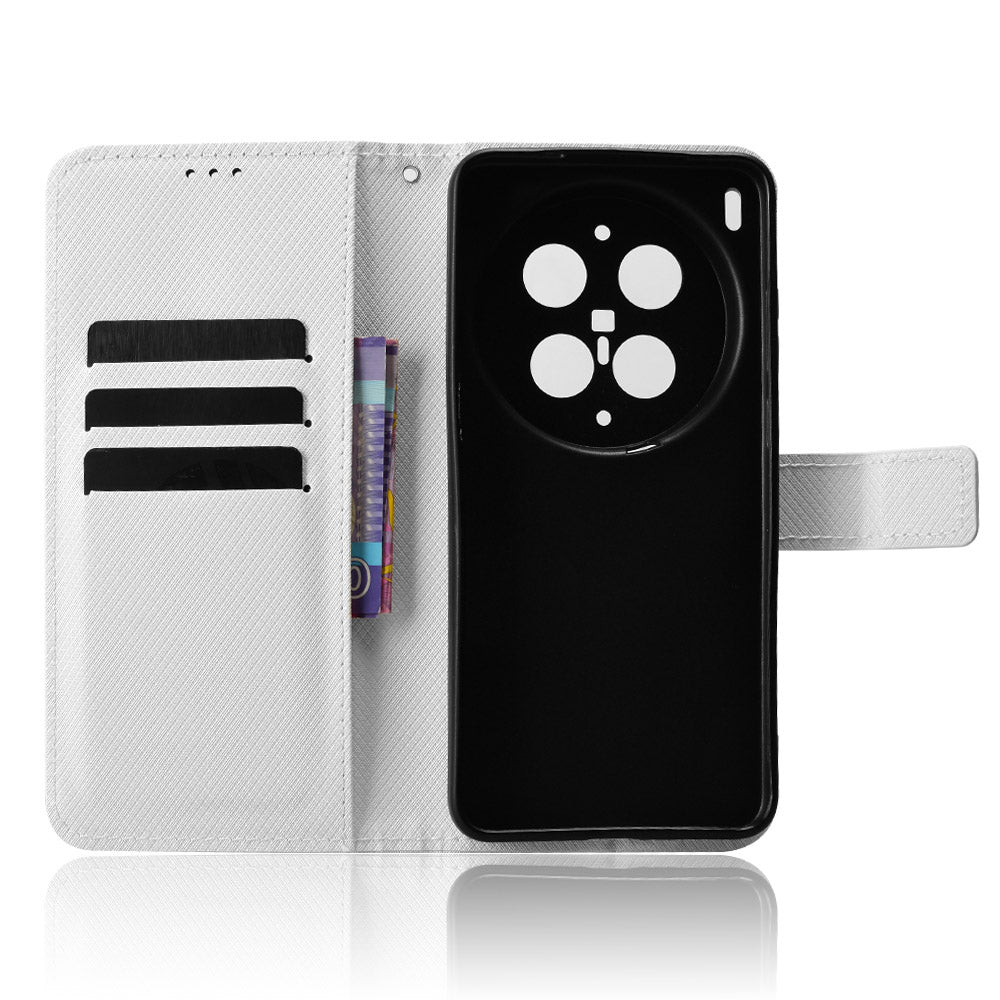 For vivo X300 Ultra 5G Leather Wallet Case with Strap Diamond Texture Phone Cover - White