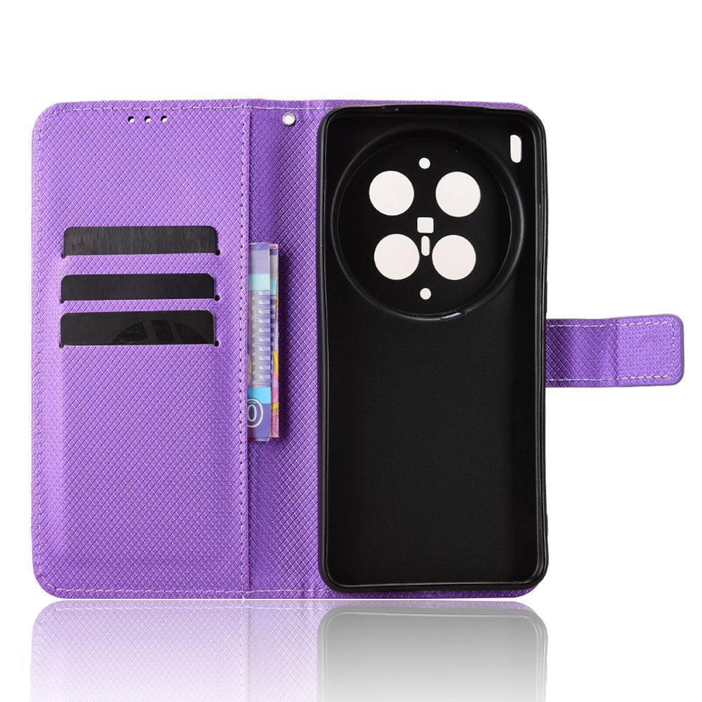For vivo X300 Ultra 5G Leather Wallet Case with Strap Diamond Texture Phone Cover - Purple