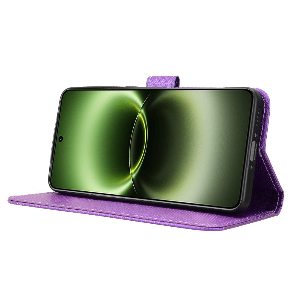 For vivo X300 Ultra 5G Leather Wallet Case with Strap Diamond Texture Phone Cover - Purple