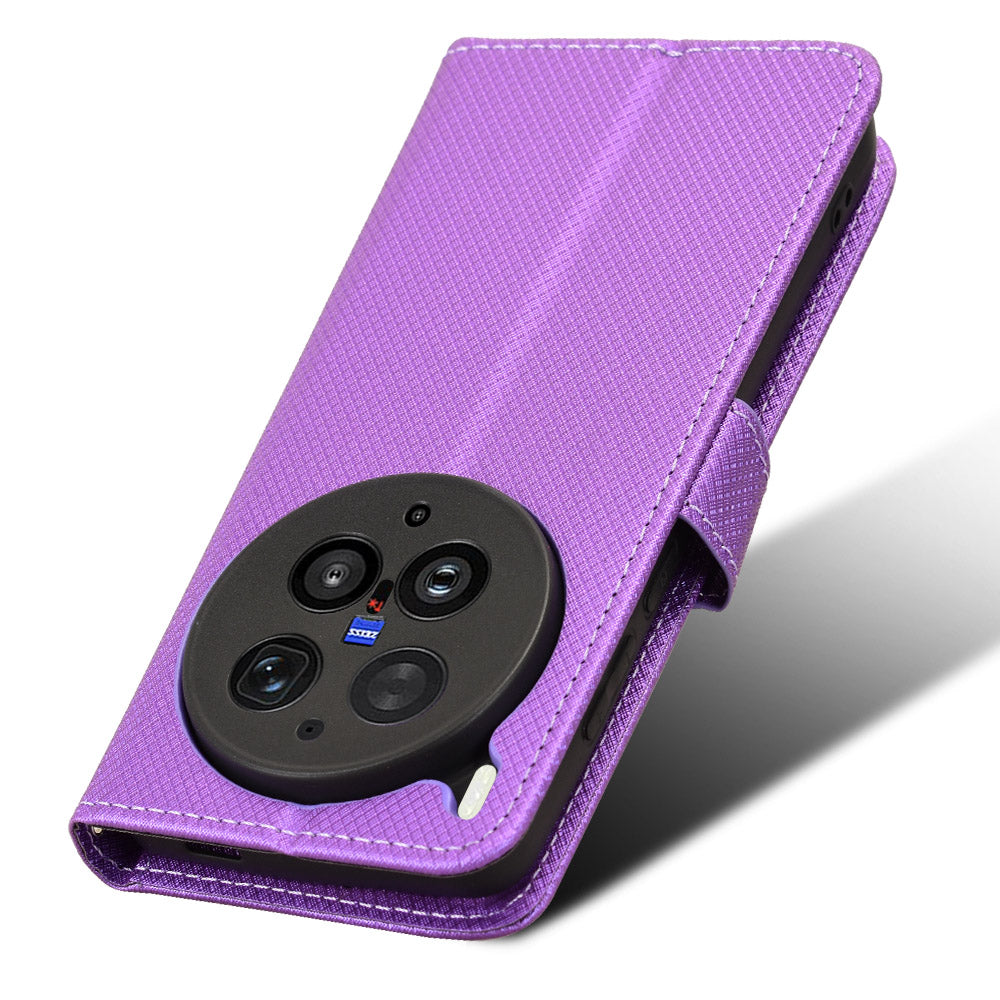 For vivo X300 Ultra 5G Leather Wallet Case with Strap Diamond Texture Phone Cover - Purple