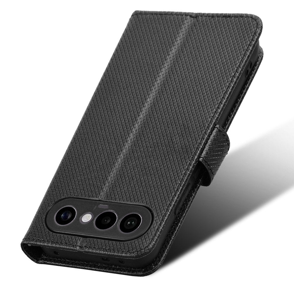 For vivo S50 Pro mini 5G / vivo X300 FE 5G Leather Wallet Case with Strap Diamond Texture Phone Cover - Black