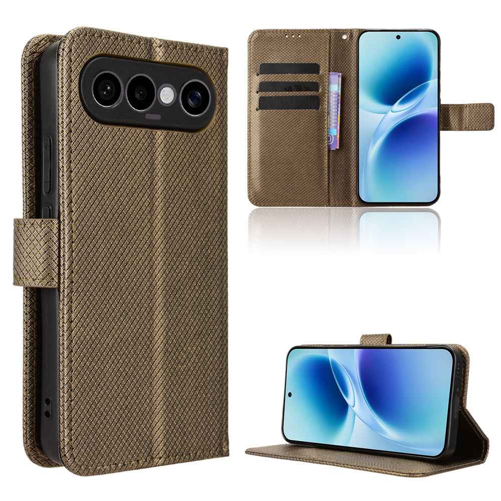 For vivo S50 Pro mini 5G / vivo X300 FE 5G Leather Wallet Case with Strap Diamond Texture Phone Cover - Brown