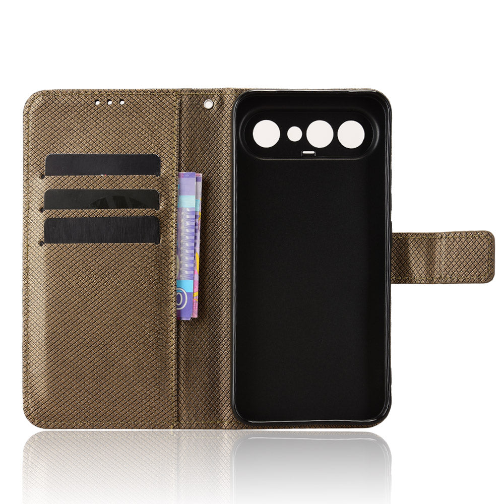 For vivo S50 Pro mini 5G / vivo X300 FE 5G Leather Wallet Case with Strap Diamond Texture Phone Cover - Brown