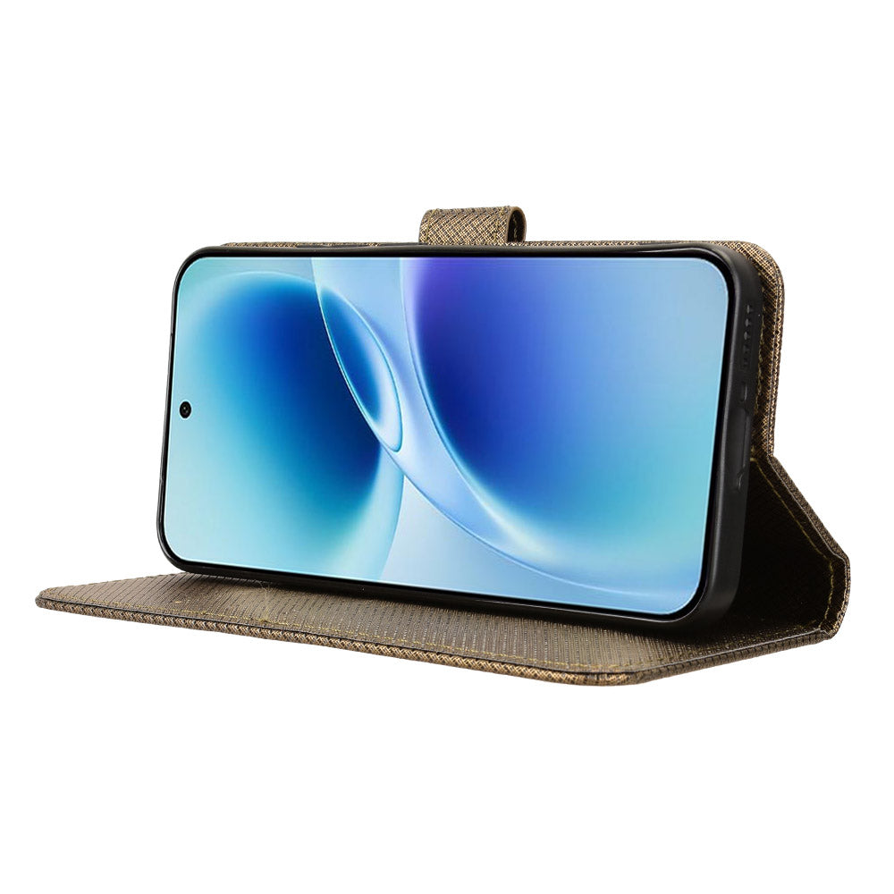 For vivo S50 Pro mini 5G / vivo X300 FE 5G Leather Wallet Case with Strap Diamond Texture Phone Cover - Brown