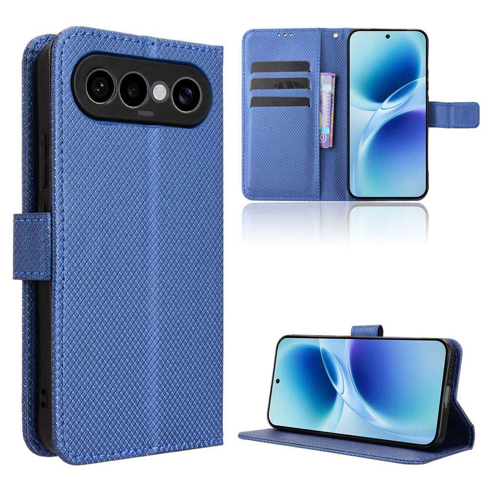 For vivo S50 Pro mini 5G / vivo X300 FE 5G Leather Wallet Case with Strap Diamond Texture Phone Cover - Blue