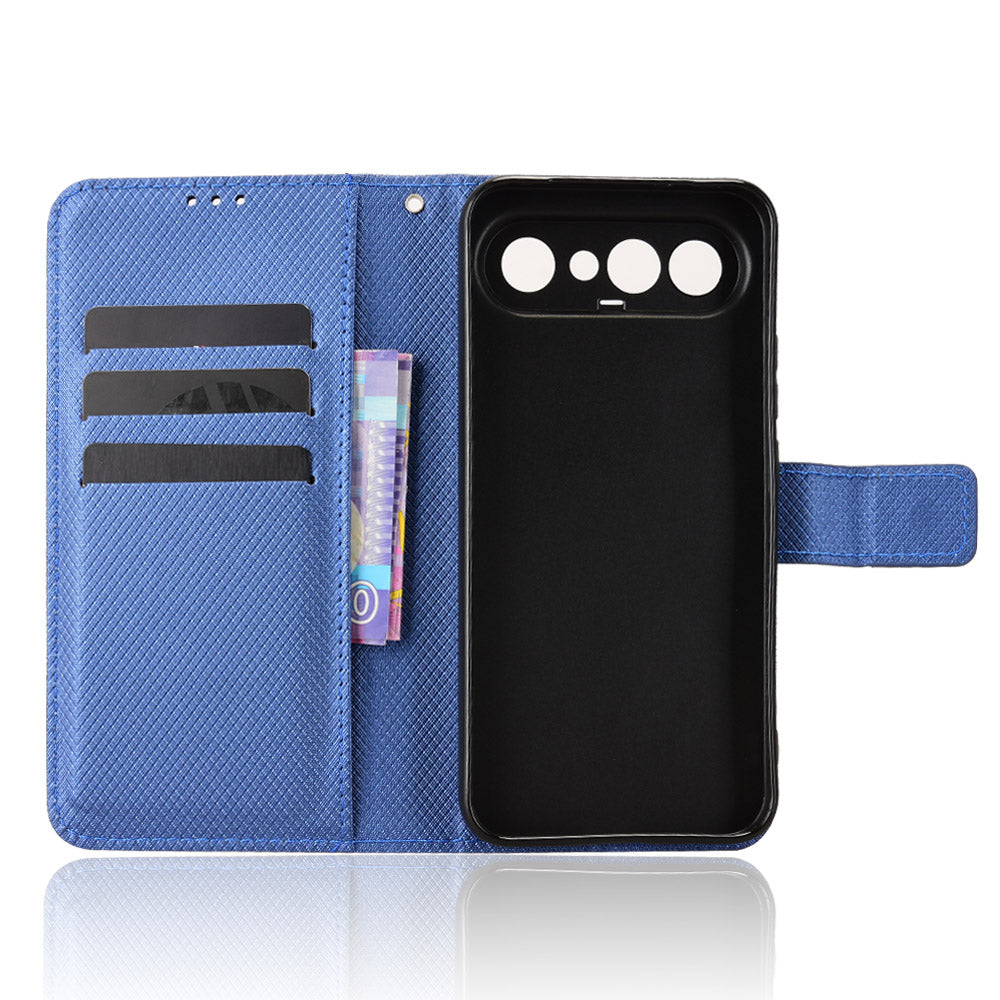 For vivo S50 Pro mini 5G / vivo X300 FE 5G Leather Wallet Case with Strap Diamond Texture Phone Cover - Blue