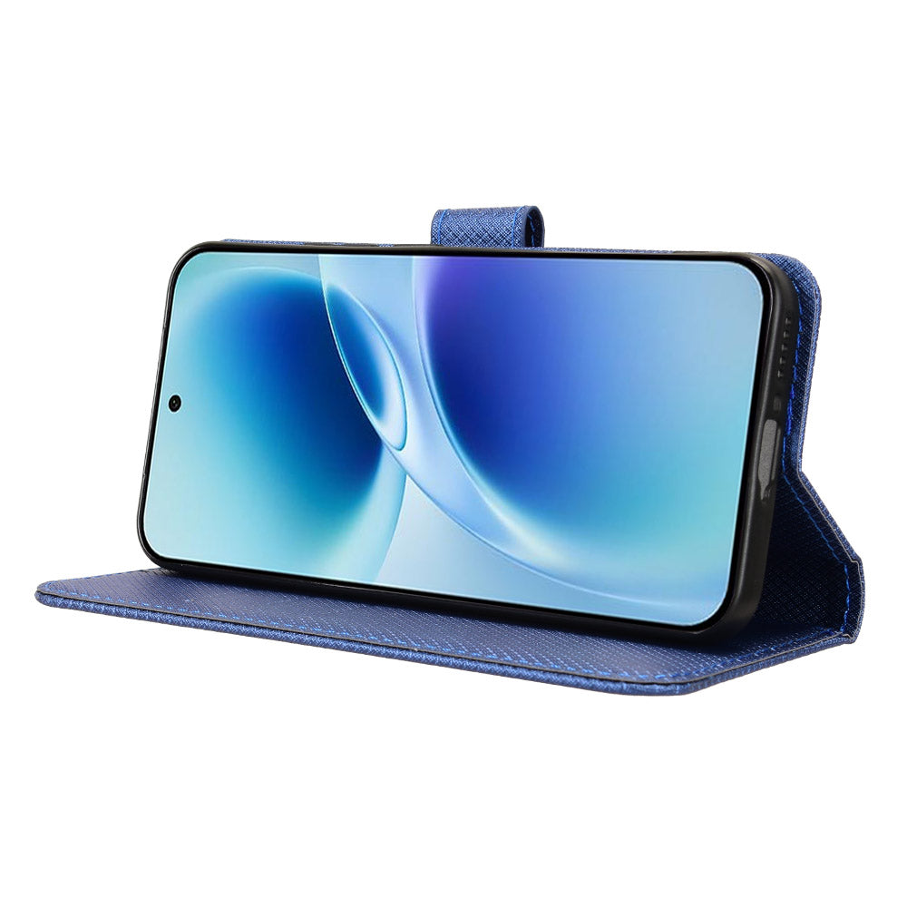For vivo S50 Pro mini 5G / vivo X300 FE 5G Leather Wallet Case with Strap Diamond Texture Phone Cover - Blue