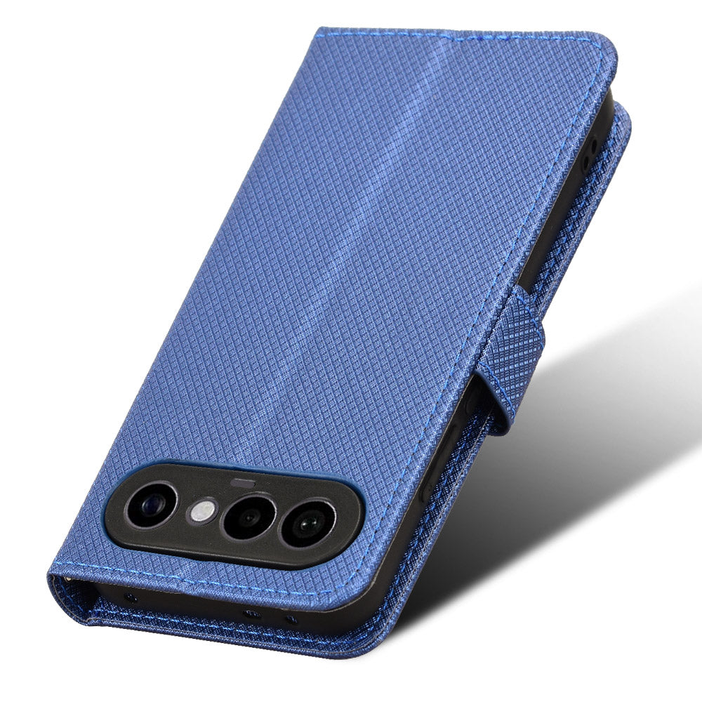 For vivo S50 Pro mini 5G / vivo X300 FE 5G Leather Wallet Case with Strap Diamond Texture Phone Cover - Blue