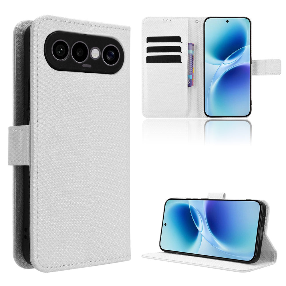 For vivo S50 Pro mini 5G / vivo X300 FE 5G Leather Wallet Case with Strap Diamond Texture Phone Cover - White