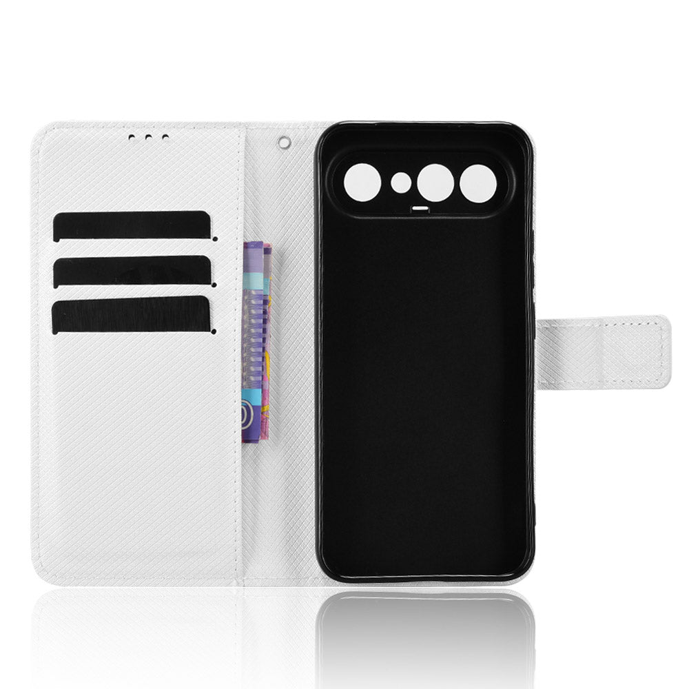 For vivo S50 Pro mini 5G / vivo X300 FE 5G Leather Wallet Case with Strap Diamond Texture Phone Cover - White