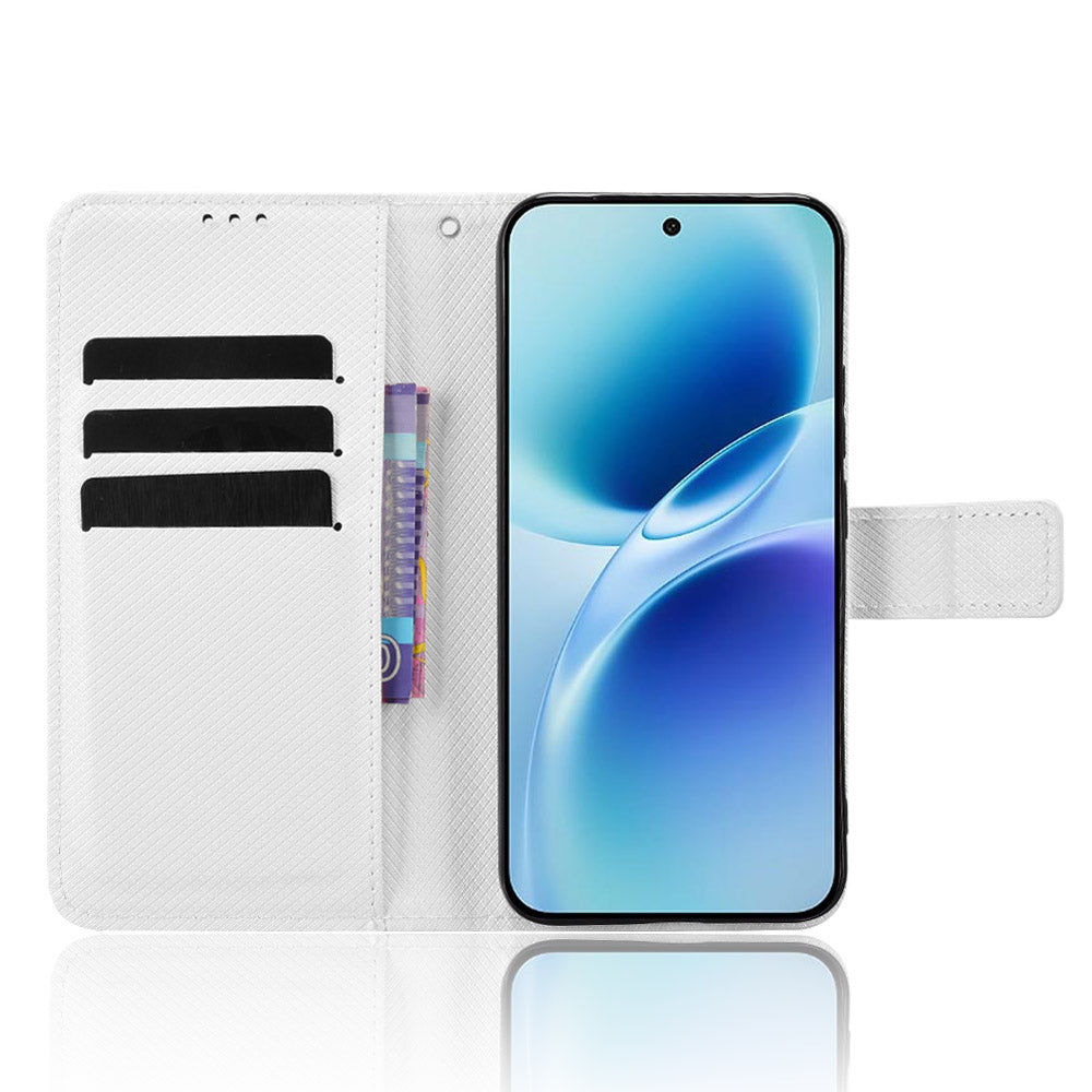 For vivo S50 Pro mini 5G / vivo X300 FE 5G Leather Wallet Case with Strap Diamond Texture Phone Cover - White