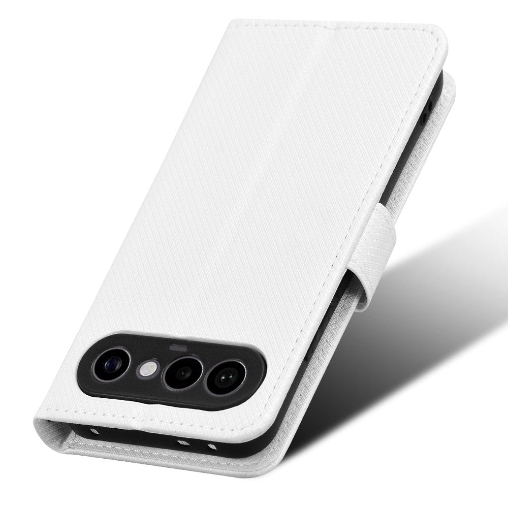 For vivo S50 Pro mini 5G / vivo X300 FE 5G Leather Wallet Case with Strap Diamond Texture Phone Cover - White