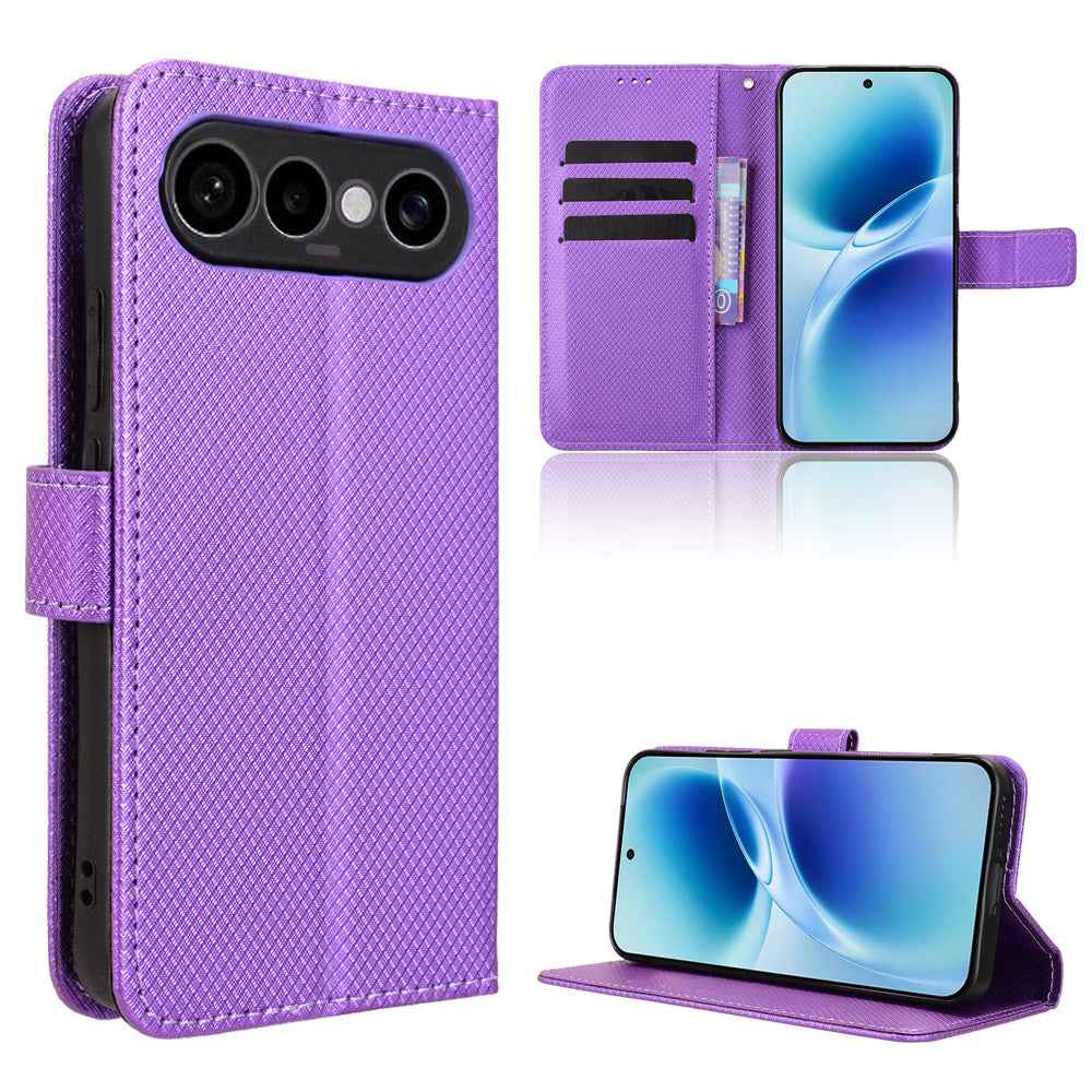 For vivo S50 Pro mini 5G / vivo X300 FE 5G Leather Wallet Case with Strap Diamond Texture Phone Cover - Purple