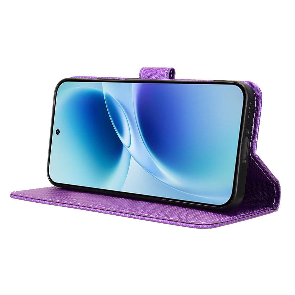 For vivo S50 Pro mini 5G / vivo X300 FE 5G Leather Wallet Case with Strap Diamond Texture Phone Cover - Purple