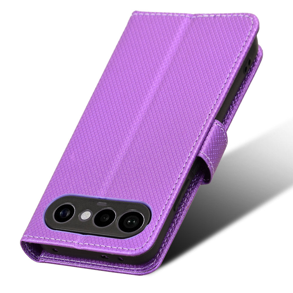 For vivo S50 Pro mini 5G / vivo X300 FE 5G Leather Wallet Case with Strap Diamond Texture Phone Cover - Purple