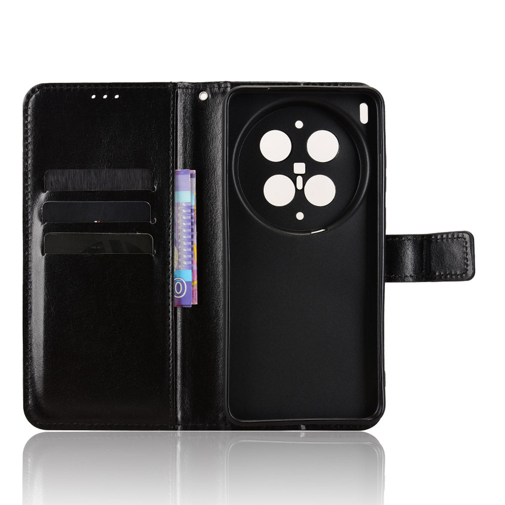 For vivo X300 Ultra 5G PU Leather Case with Strap Crazy Horse Texture Phone Wallet Cover - Black