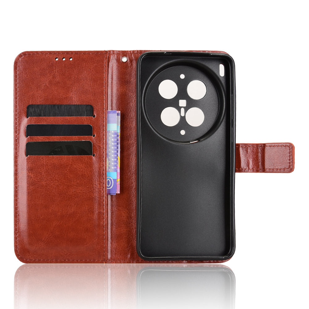 For vivo X300 Ultra 5G PU Leather Case with Strap Crazy Horse Texture Phone Wallet Cover - Brown
