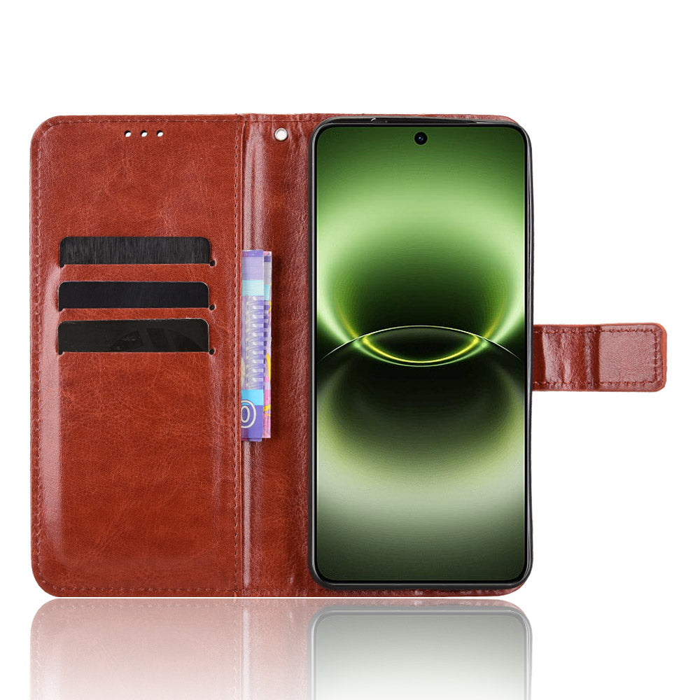 For vivo X300 Ultra 5G PU Leather Case with Strap Crazy Horse Texture Phone Wallet Cover - Brown