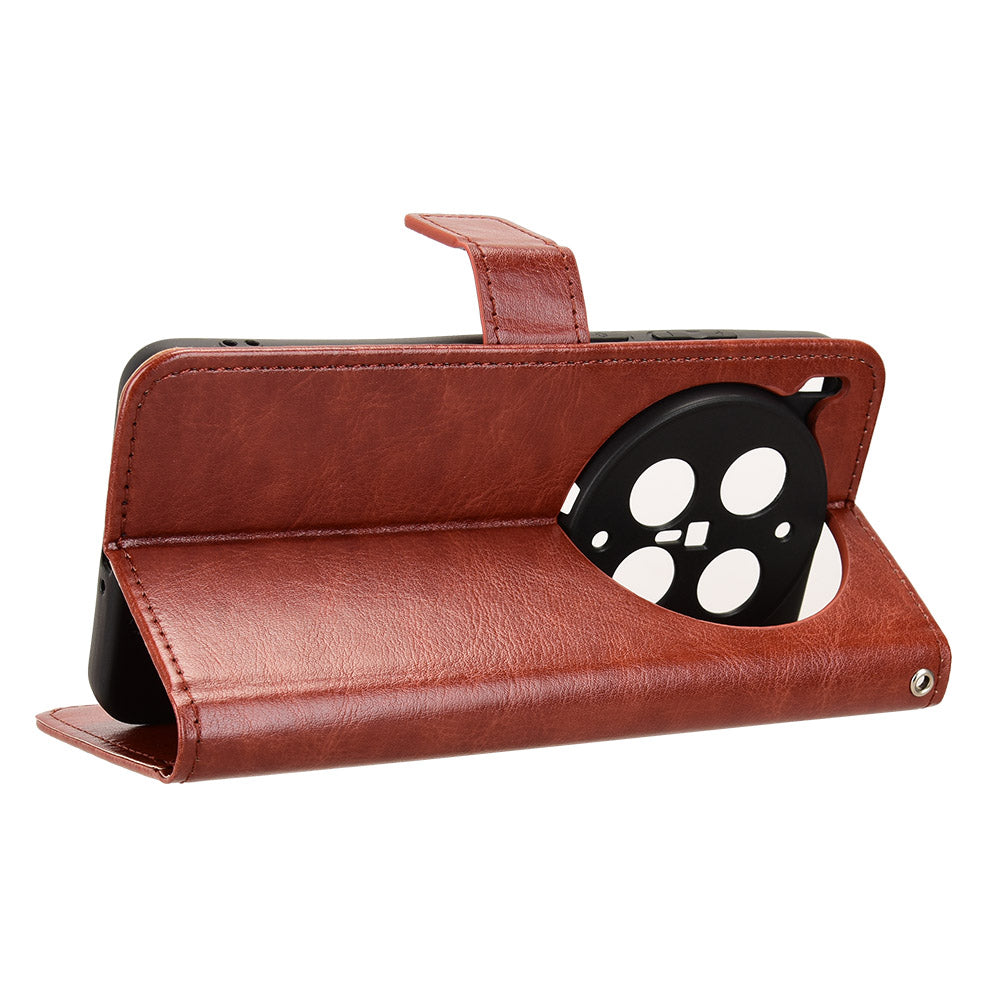 For vivo X300 Ultra 5G PU Leather Case with Strap Crazy Horse Texture Phone Wallet Cover - Brown