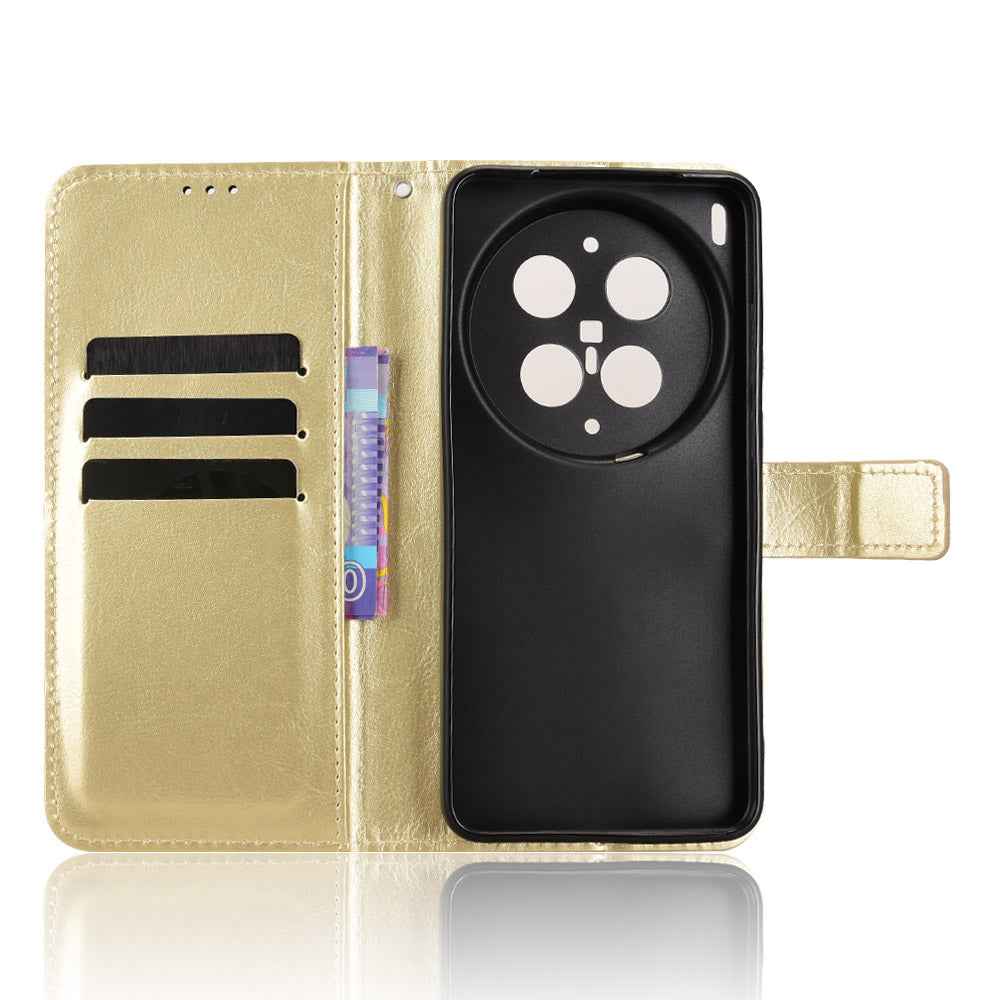 For vivo X300 Ultra 5G PU Leather Case with Strap Crazy Horse Texture Phone Wallet Cover - Gold