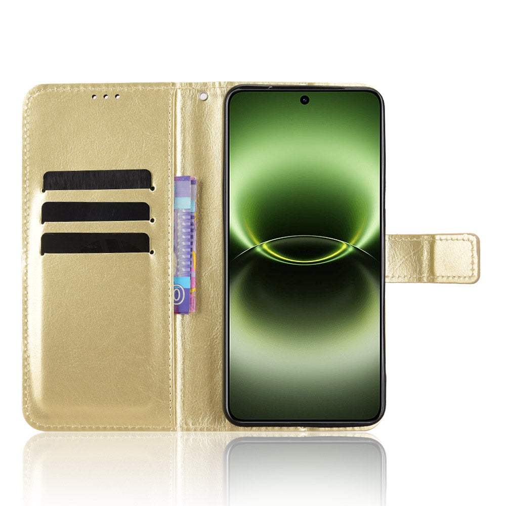 For vivo X300 Ultra 5G PU Leather Case with Strap Crazy Horse Texture Phone Wallet Cover - Gold