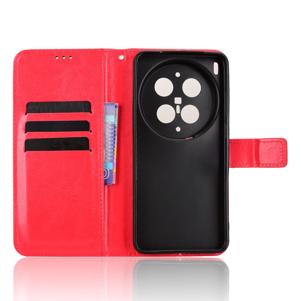 For vivo X300 Ultra 5G PU Leather Case with Strap Crazy Horse Texture Phone Wallet Cover - Red