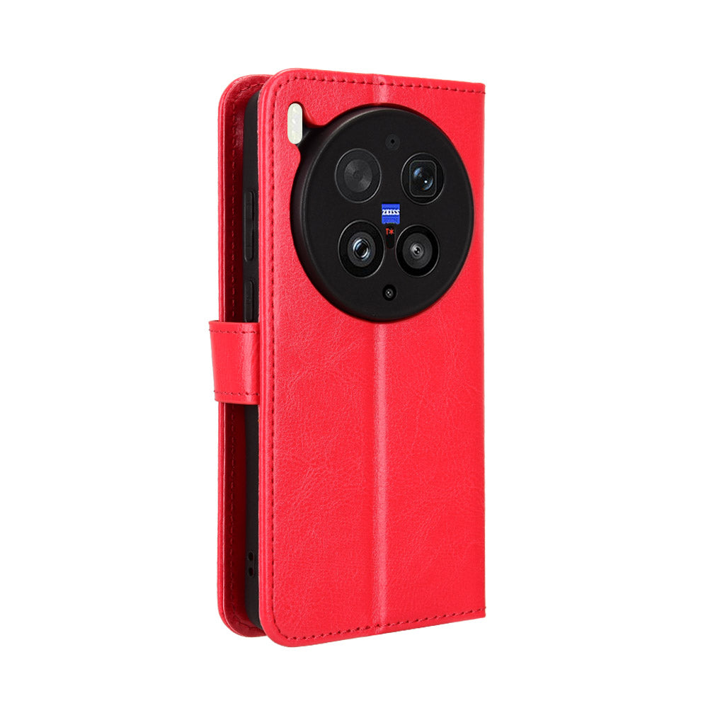 For vivo X300 Ultra 5G PU Leather Case with Strap Crazy Horse Texture Phone Wallet Cover - Red