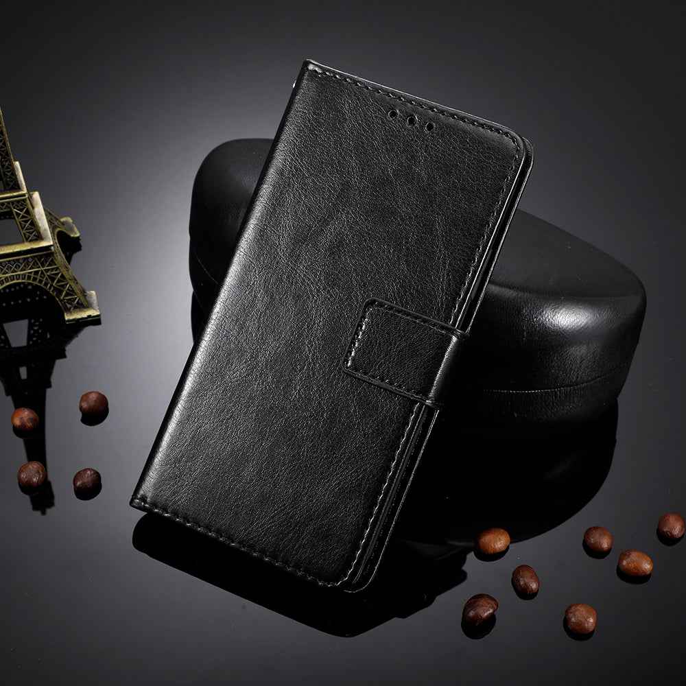 For vivo S50 Pro mini 5G / vivo X300 FE 5G PU Leather Case with Strap Crazy Horse Texture Phone Wallet Cover - Black