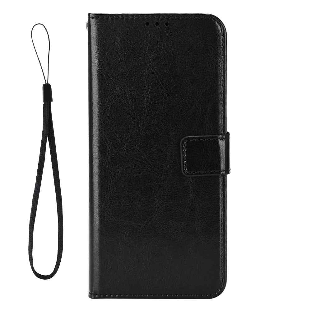 For vivo S50 Pro mini 5G / vivo X300 FE 5G PU Leather Case with Strap Crazy Horse Texture Phone Wallet Cover - Black