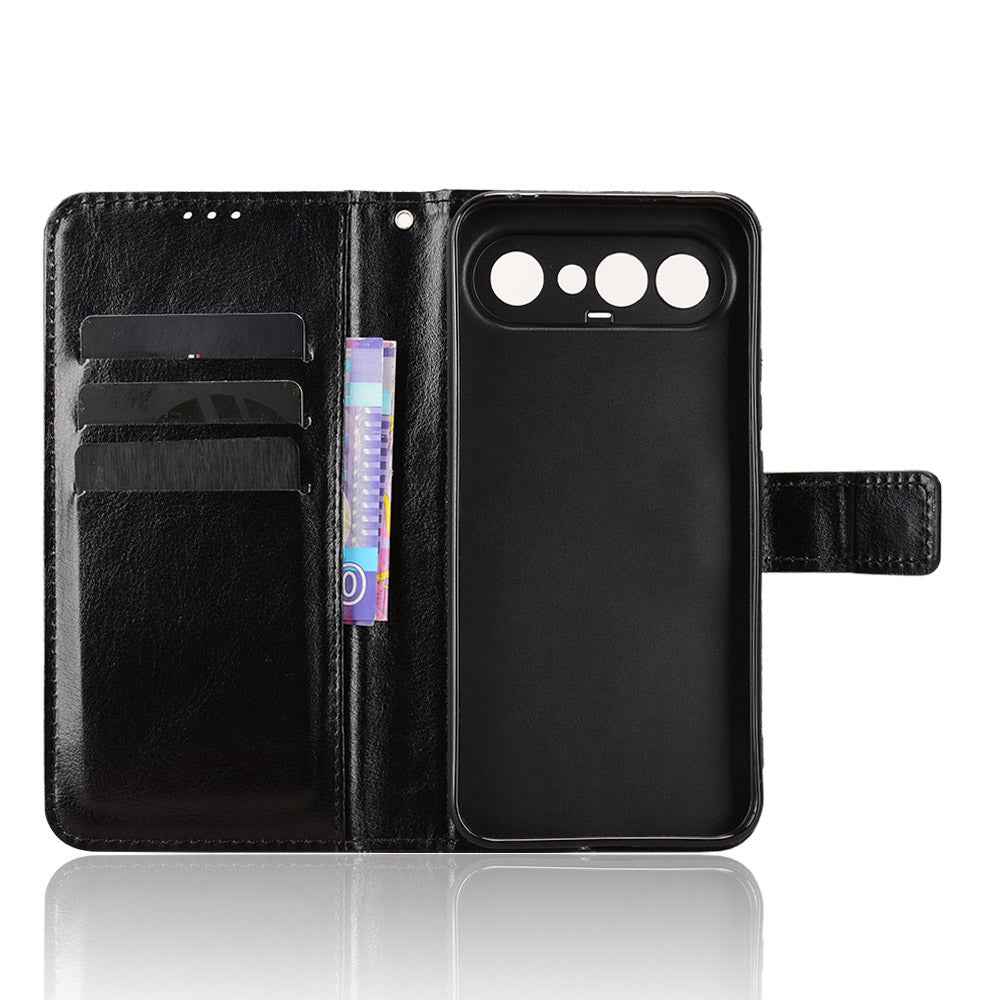 For vivo S50 Pro mini 5G / vivo X300 FE 5G PU Leather Case with Strap Crazy Horse Texture Phone Wallet Cover - Black